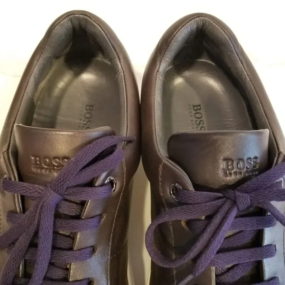 Hugo Boss Parkour Leather Fashion Sneakers Dark Brown Mens Casual Shoes Low Tops - Picture 8 of 12